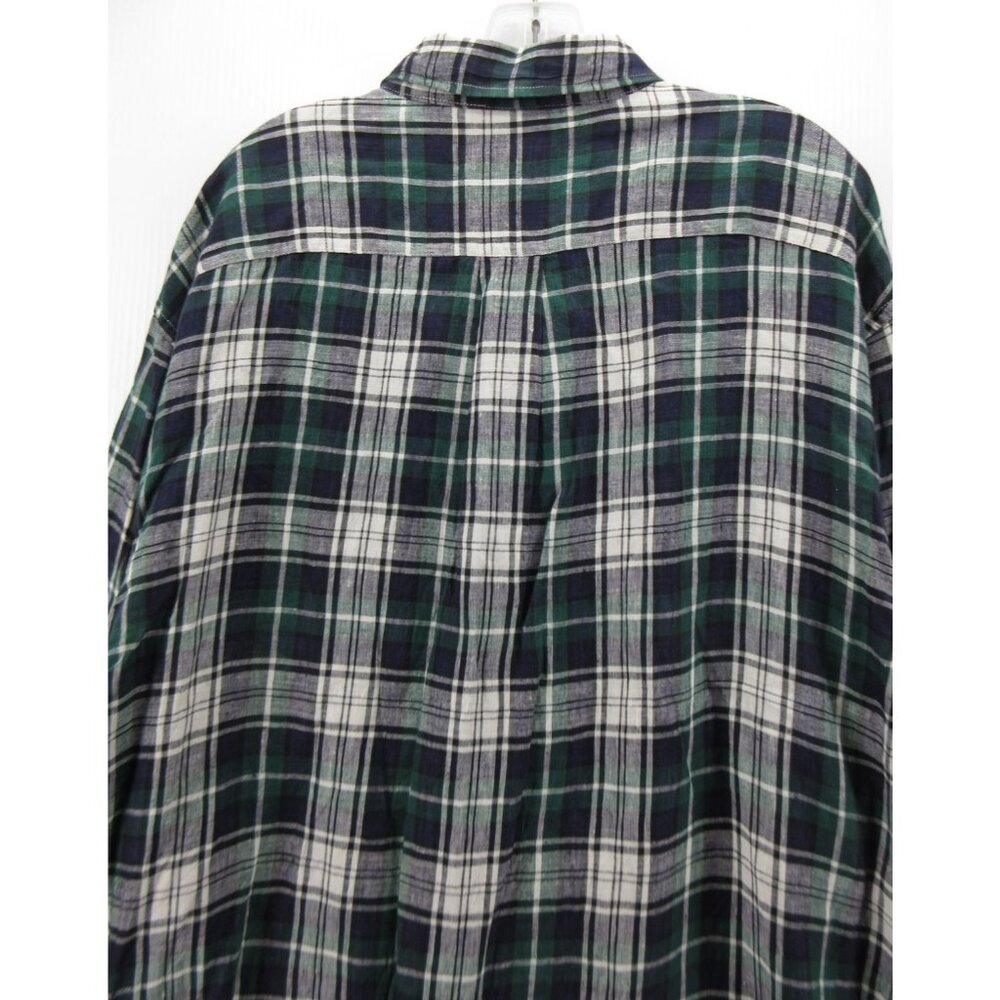 VINTAGE Gap Shirt XL Green Linen Button Up Tartan Plaid 90s Y2K Field - Picture 7 of 10